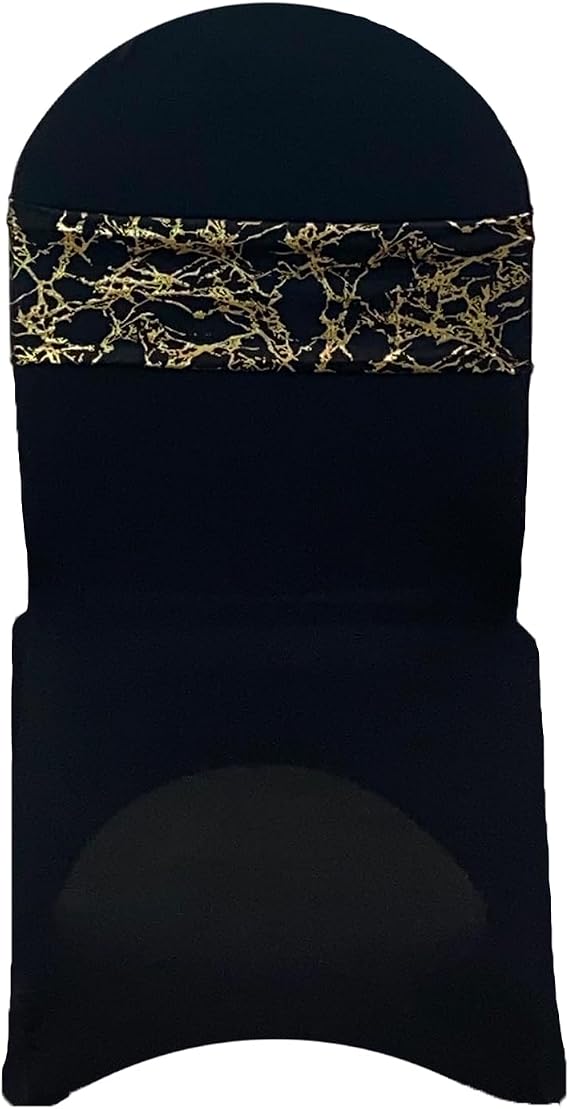 YOUR CHAIR COVERS - Stretch Spandex Chair Bands - Black with Gold Marbling (Pack of 10), Universal Elastic Bands for Banquet, Party, Hotel Event Decorations