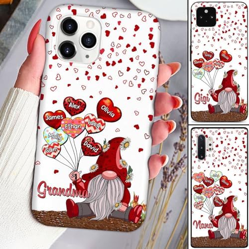 Godashop Personalized Grandma Daisy Gnome with Heart Ballon Phone case, Gifts for Mother's Day Phone Case for Women, Grandma, Mama, Nana, Birthday Day Gift