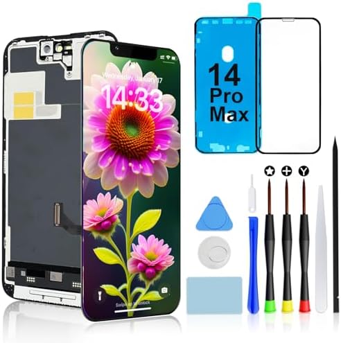 Brinonac for iPhone 14 Pro Max Screen Replacement Kit, 6.7 Full HD Retina LCD Display COF Touch Screen Digitizer Assembly Set with Repair Tools, Waterproof Adhesive, Tempered Glass