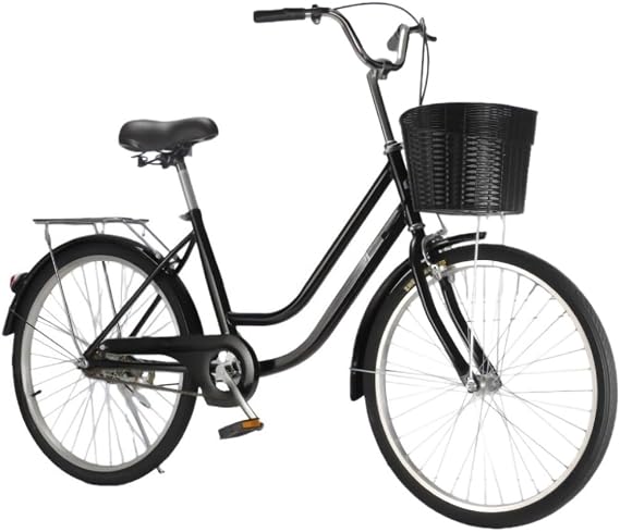 Girls Bicycle 24/26 inches Adult Bicycle, For Commuting Women, Unisex, For Elementary School Students, Cute, Hand-Woven Rattan Basket Included, Ideal for School, Work, Adults, College