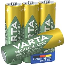 VARTA Recharge Accu Recycled, Ready-to-use pre-Charged AA Mignon NiMH Rechargeable Battery (4-Pack, 2100 mAh) Made of 11% Recycled Material - Without Memory Effect, 56816101404