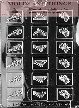 Musical Mints Chocolate Candy Mold Violin, Harp, Cello & Grand Piano Shapes mold - Music Theme Chocolate Mold for Candy, Fondant, Party Favors & Cake Pastry Decorations