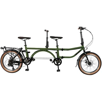 Heavy Duty 20 Inch 7 Speeds Folding City Tandem Bike for Adults 2-Seater Foldable Double Bike Folding Tandem Beach Cruise Bike with Child Seat,2 Adjustable Seats for Parent-Child Couples, 2 Colors
