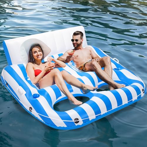 Inflatable Pool Lounger Float for Adults, Large Pool Floats Chair Lounge with Handles and Cup Phone Holder, Water Float Tanning Pool Party Toys for Outdoor, Beach, Swimming Pool, Lake, River