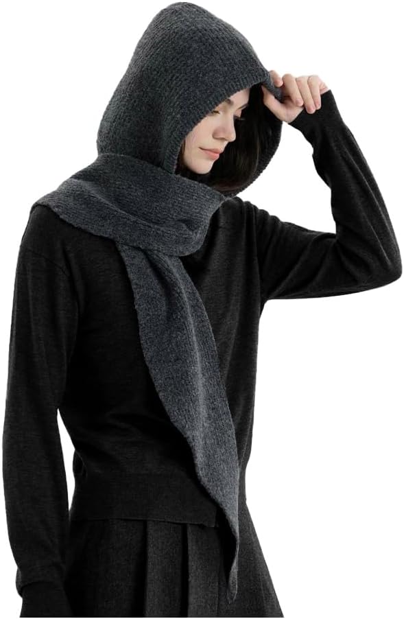 Halemet Women Knit 2-in-1 Hat and Scarf Winter Hat Scarf for Women Warm Shawl Wrap with Hood Balaclava Cap Poncho Neck Warmer