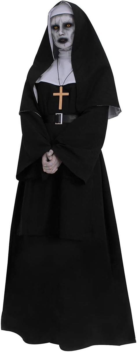CR ROLECOS The Nun Costume Plus Size Scary Nun Outfit Priest Halloween Costume Black