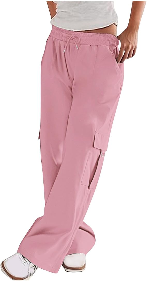Wide Leg Cargo Pants Women Elastic Waist Baggy Sweatpants Casual Athletic Joggers Trousers Fashion Streetwear Pants