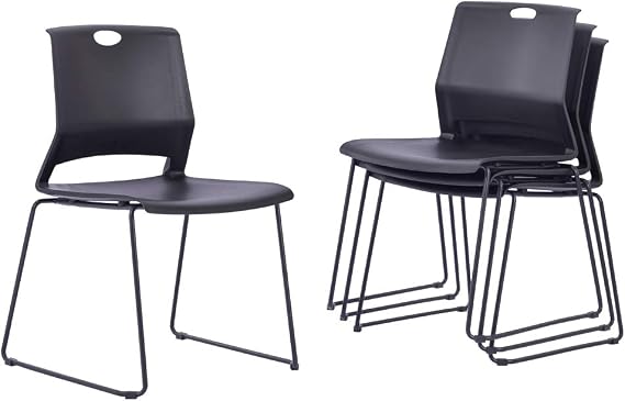 Sidanli Black Stacking Chairs Set of 4, Stackable Chairs for Waiting Room | breakroom chairs, church chair, seating for conference room, chairs for school, chairs for classroom, chairs for clinic