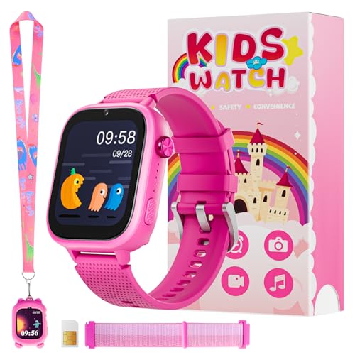 OKYUK 4G Kids Smart Watches Girls Gifts Age 3-12, Smart Watch for Kids with 47 Games, two-way calling feature, SOS emergency call Camera Video Recorder Gift Toys for Girls Ages 5 6 7 8 9 10 Rose Red