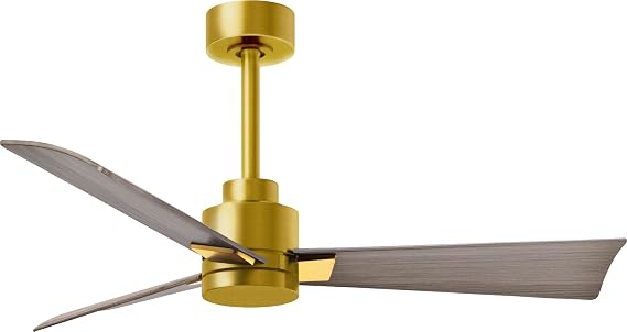 Matthews AK-BRBR-GA-42 Alessandra Wet Rated 42" Outdoor Ceiling Fan without Light, Remote Included, Silent DC Motor, Brushed Brass with Gray Ash Tone