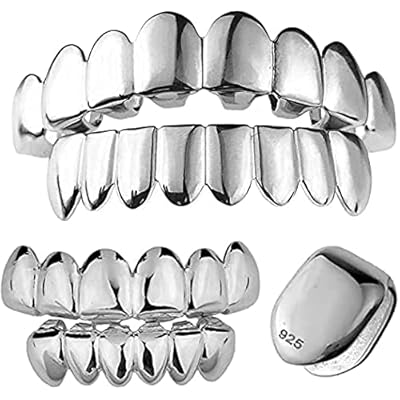Solid 925 Sterling Silver Grillz - BEST 6 Or 8 Tooth Or Single CapsTop & Bottom Grills For Teeth - Real Solid Silver Fronts Dont Change Color Single Tooth