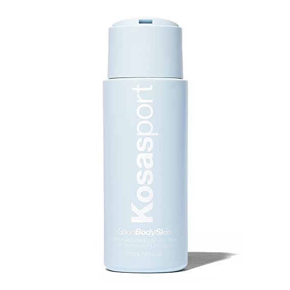 Kosas Kosasport Good Body Skin AHA and Enzyme Exfoliating Body Wash, Beachy | Exfoliating body wash with glycolic, lactic and mandelic acids plus fruit enzymes to cleanse and smooth rough skin.