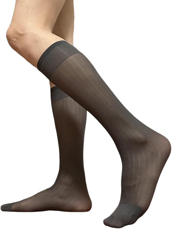 Mens Sheer Socks Men Dress Socks Ultra Thin Clear Sheer Over the Calf Tube Socks Male Business Dress Crew Socks