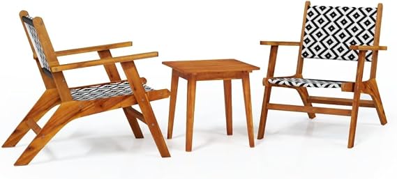 vidaXL Patio Bistro Set 3 Piece, Outdoor Chair for Deck Yard Backyard, Dining Chair with Lattice Pattern, Patio Furniture Seating, Retro, Acacia Wood
