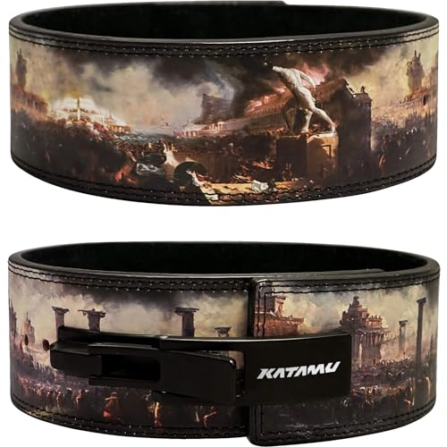 Katamu Premium Leather Lever Weightlifting Belt Secure Steel Lever, Powerlifting Support for Deadlifts, Squats & Heavy Lifts