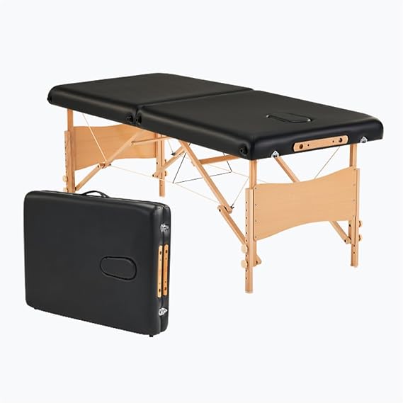 Foldable Massage Bed, Portable Folding Beauty Table,Height Adjustable Spa Tables,Wooden Frame Home Salon Bed,for Spa Footmassage Facial Carespa Tattoo,Black,184x63cm