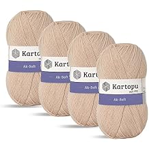 Kartopu Aksoft,Knitting Rope,Recommended for All Sort of Knitting Projects,(4Pack)Skein(Ball) 3.53 Oz (100g) (Beige 855)