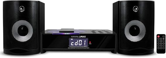 HANNLOMAX HX-1079BT CD Music System with Radio and Bluetooth (Black) | CD Player, FM Radio, Digital Alarm Clock, Bluetooth, Twin Speaker Box, Hi-Fi Sound Quality, Remote