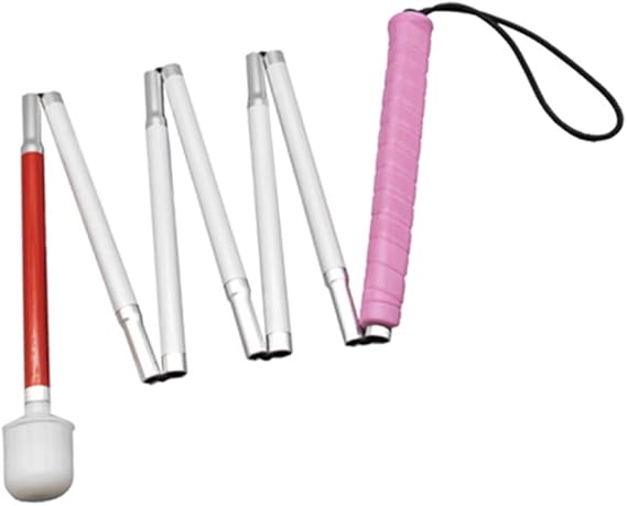 Aluminum Mobility Folding White Cane for Vision Impaired and Blind People (Folds Down 7 Sections) (Pink Handle, 140cm (55 inch))