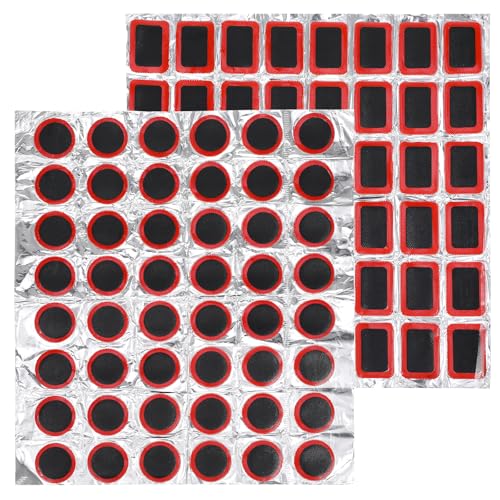 96Pcs Tube Patches Bike Bicycle Tire Patch Outdoor Cycling Bicycle Tire Tool Rubber Puncture Repair Patch Included Round Square for Road Mountain Bikes Motorcycle Without Glue