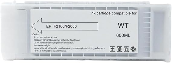 Compatible 600ml Ink Cartridge Filled with DTG Ink Compatible with Surecolor F2000 F2100 F2150 F2160 T7251 T7254 T725A T7251(T725A1-White 1piece)
