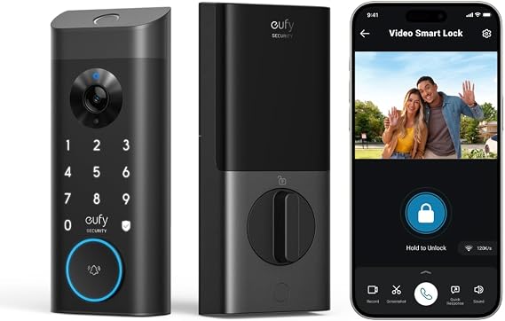 eufy Security Video Smart Lock E330, Keyless Entry Door Lock, 3-in-1 | Camera+Doorbell+Fingerprint Smart Lock, Built-in Wi-Fi Deadbolt for Front Door, Auto Lock, 8GB Storage, Easy Installation