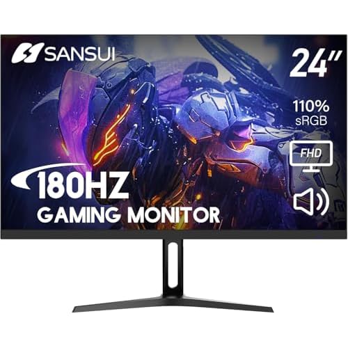 SANSUI 180Hz Monitor 24 inch PC, Computer Monitor FHD 1080p, Display Port with Built-in Speakers sRGB 110% Adaptive Sync, HDMIx2 Ports VESA Compatible Tilt Adjustable,Black