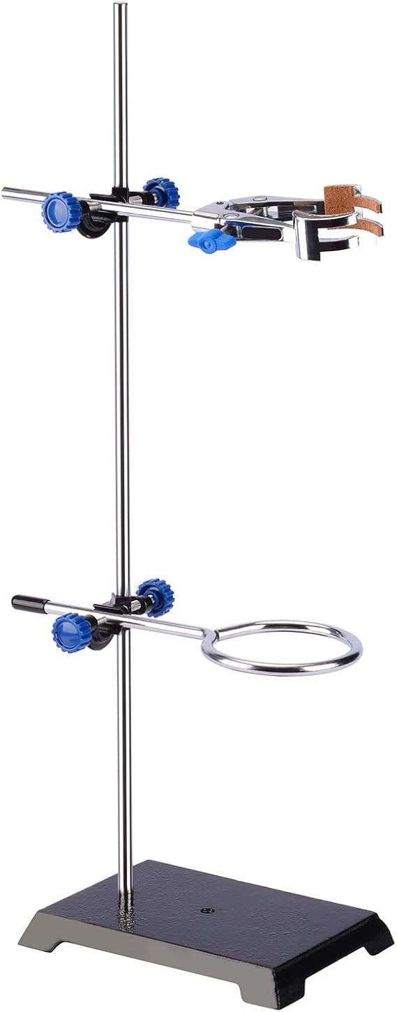 stonylab Lab Stand Set, Steel Support Stand with Rod 22.4 inch L, 4-Prong Swivel Clamp, Retort Ring and 2 Boss Heads for Laboratory
