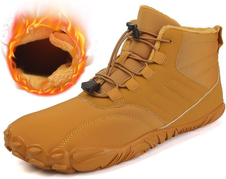 Womens Mens Barefoot Boots Shoes Waterproof Winter Snow Boots,Fur Lined Waterproof,Zero Drop Sole,Anti-Slip Lightweight
