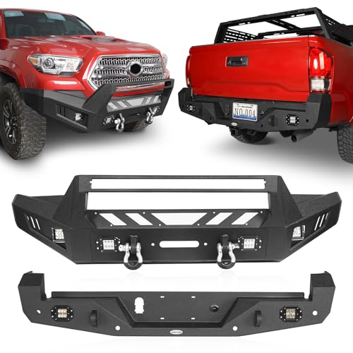 u-Box Tacoma Front Bumper  Rear Bumper Full Width wLow-Profile Hoop & LED Lights Compatible with Toyota Tacoma 16-23 3rd Gen Pickup Trucks