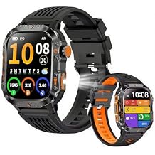 Military Smart Watches for Men, 1.7" Hd Fitness Tracker Ith Multiple Sports Modes, 600mah Battery for Android iOS, Ip68 Waterproof/Spo2 Monitor/Flashlight/Message Alerts (Square Black)