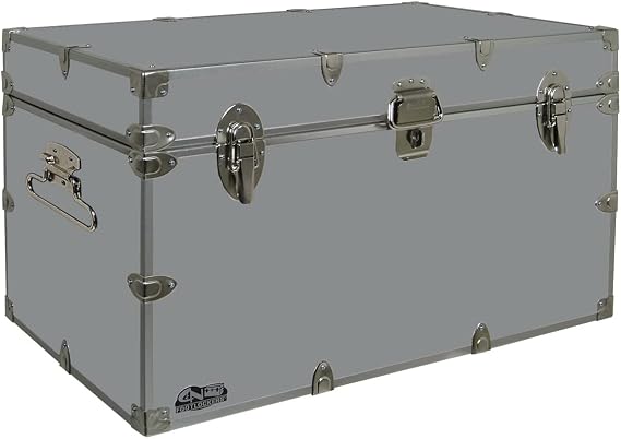 C&N Footlockers Graduate Storage Trunk - Large College Dorm Chest - Durable with Lid Stay - 32 x 18 x 18.5 Inches (Gray)