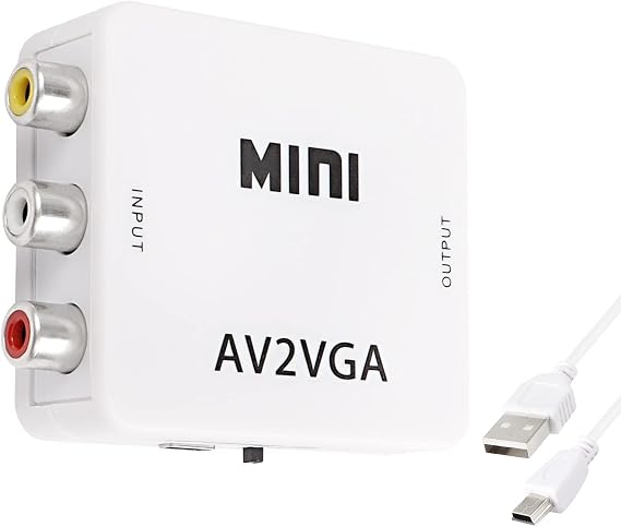 XMSJSIY AV RCA to VGA Adapter Audio Video Converter,Composite AV to VGA +3.5mm TV Video Playing Adapter 1080p with USB Power Cable VCD DVD Projector TV Set Top Box