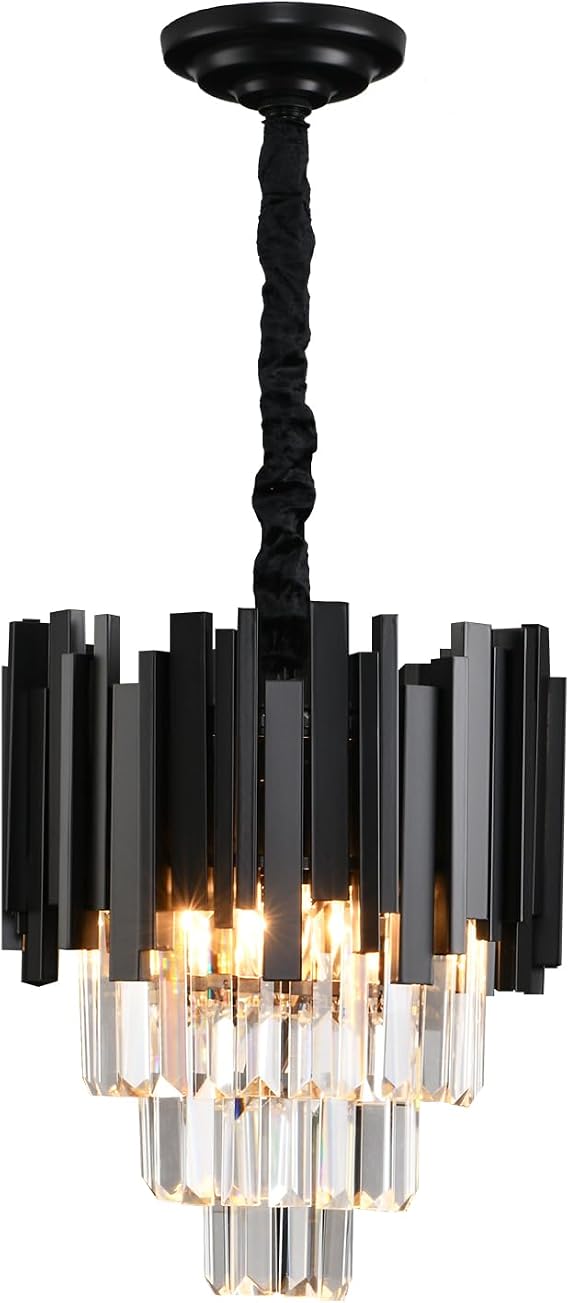 AHXIAOZN Modern Chandelier Crystal Light, K9 Crystal Chandelier, Black Ceiling Lights Living Room,Round Lampshades