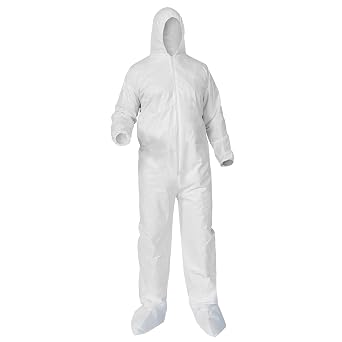 KleenGuardTM KGA35 Disposable Coveralls (38949), Liquid and Particle Protection, Zip Front, Elastic Wrists, Hood & Boots, White, Large (Qty 25)