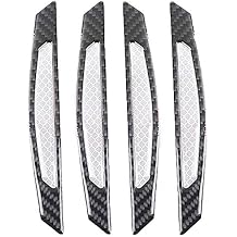 ZYTC 4pcs 3D Super White Reflective Stickers Black Real Carbon Fiber Strips Car Side Door Edge Bumper Anti-Scratch Protection Guards Trim Stickers Universal