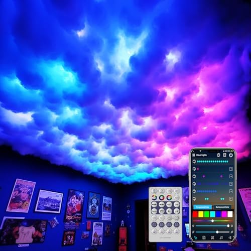 USB 3D Cotton Thundercloud LED Light, DIY RGBIC Chasing Ceiling Cloud Lights with APP and Remote Control for Kids Room Decor 16.4ft