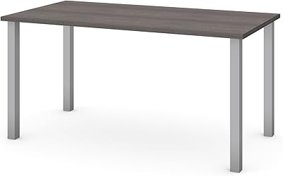 Bestar Universel Table Desk with Square Metal Legs, 60 x 30, Bark Grey