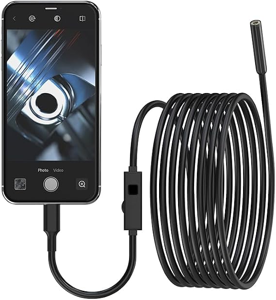 Borescope1920P HD Endoscopic Camera - with 8 Adjustable LEDs, 16.4ft Semi-Rigid Serpentine Camera, 7.9mm IP67 Waterproof Inspection Tool for iOS and Android Devices Gift