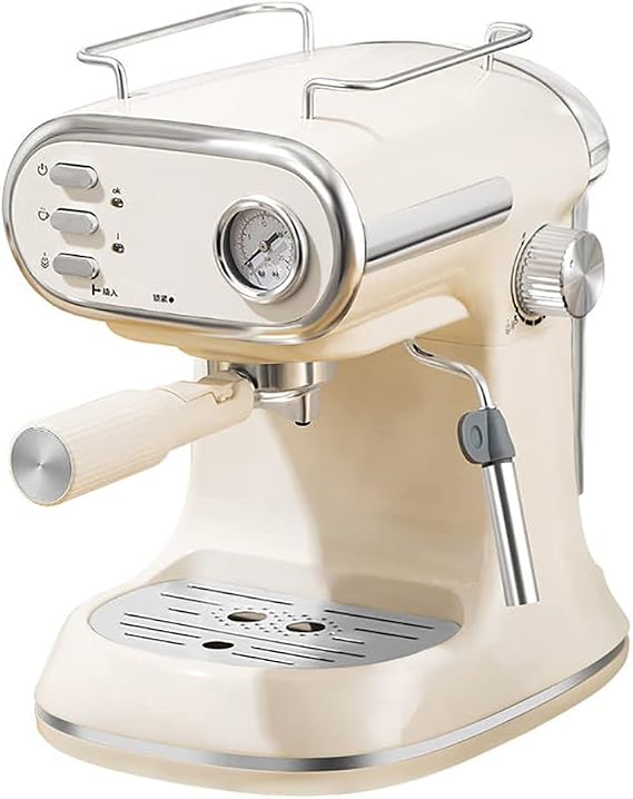 Retro One Touch Espresso Machine, 15 Bars of Pressure, Semi-automatic Coffee Machine, Milk Frothing Steamer, 2L Tank, Retro style, Espresso Maker, White