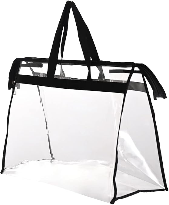 Large Zippered Clear Dust Cover Organizer Bag Beach Tote Grocery Storage Handbag Purse