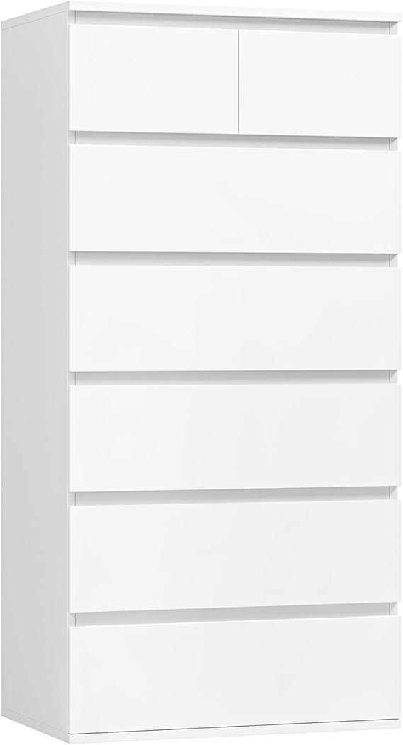 FOREHILL White Chest of Drawers Bedroom Tall Storage Cabinet with 7 Drawers | Dresser Drawers, Bedroom Furniture, Storage Cupboard for Living Room Hallway, Painted Surface, Wooden 60 x 40 x 119cm