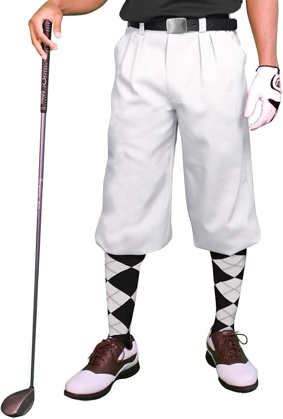 Golf Knickers White Microfiber (Plus Fours) for Men