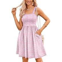 HOTOUCH Women's Summer Dress Floral Square Neck Sleeveless Casual Dress with Pockets A-line Swing Mini Dresses Sundress