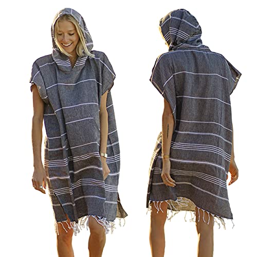Lost & Leisure Surf Poncho - Makes Towel Changing a Breeze - Turkish Towel Poncho - Womens Wetsuit Changing Poncho - Adult Hooded Beach Towel Small, Black Sand