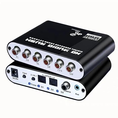 5.1CH Audio Decoder DAC Optical Coaxial to 6 RCA DTS AC3