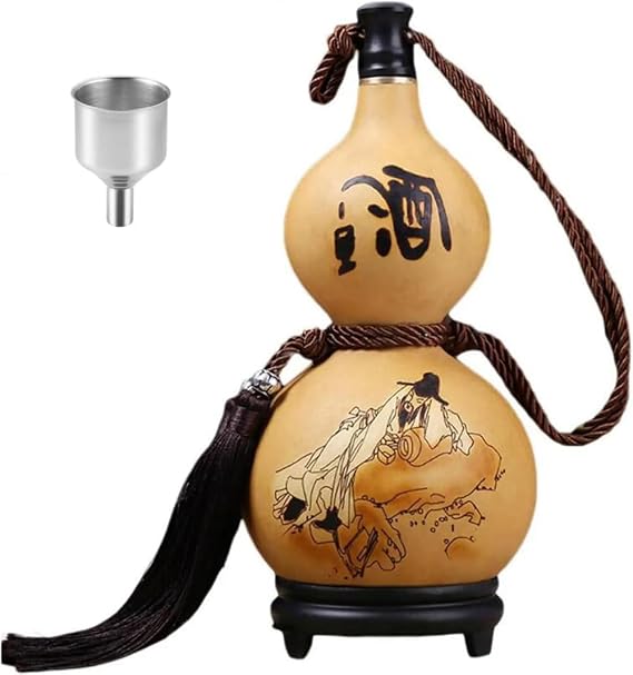 Bottle Gourd, Natural Dried Gourd Water Bottle with Lid Hollow Calabash Gourd Sake Water Bottle Pot Chinese Pumpkin Outdoor Drink Kettle Flagon with Lid for Drinks Holder Ornament Decor-1000ml