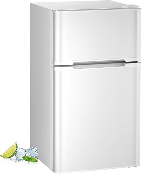 3.2 Cu.Ft Mini fridge with Freezer, Double Door Compact Refrigerator, Retro Mini Refrigerator for Dorm, Office, Bar, RV, Bedroom, (White)