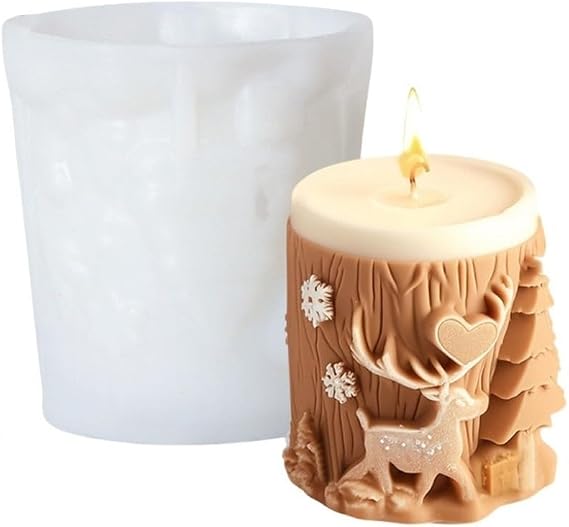 Cestony 3D Reindeer/Elk and Tree Shaped Silicone Molds for Making Cake, Candle, Resin, Pillar, Aromatherapy, Wax, Soap, Flower, Specimen, Clay Craft