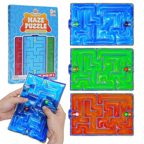IPIDIPI TOYS Gel-Filled Maze Puzzle Quiet Sensory Squishy Fidget Toy for All Ages, Tactile Gel Pads, Easter Basket Stuffers, Classroom Rewards, Party Favors, and Gifts - Pack of 3